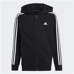 Adidas Αθλητική Παιδική Ζακέτα Φούτερ Fleece με Κουκούλα Μαύρη Essentials 3-Stripes