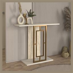 Alderas Κονσόλα από Ξύλο & Μέταλλο Λευκό - Travertine - Χρυσό Μ90xΠ29.6xΥ76.8εκ. Megapap