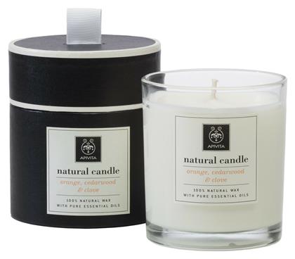 Αρωματικό Κερί Σόγιας Natural σε Βάζο με Άρωμα Πορτοκάλι, Κέδρος & Γαρύφαλλο Λευκό 235gr Apivita