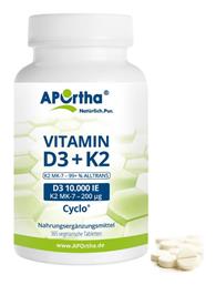 Vitamin D3 + K2 Βιταμίνη 10000iu 365 ταμπλέτες Aportha