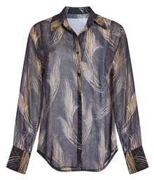 Γυναικείο Πουκάμισο Εμπριμέ Ημιδιάφανο Σκούρο Μπλε Celestino