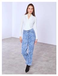 Γυναικείο Τζιν Wide Leg Τύπωμα Λουλούδια Loose Fit Μπλε Ανοιχτό Celestino