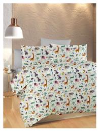 Σετ Σεντόνια Μονά Βαμβακερά Zoo 556 White-Multi 160x240cm 3τμχ Dimcol
