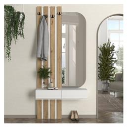 Έπιπλο Εισόδου με Καθρέπτη / Κρεμάστρα & Παπουτσοθήκη Λευκό - Sepet Oak 90x27x205.6εκ. Megapap