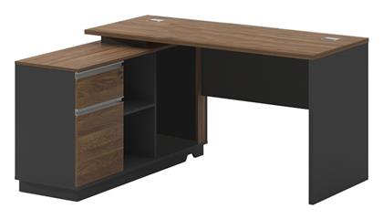 Γωνιακό Επαγγελματικό Γραφείο Oscar με Βιβλιοθήκη 140x120x76εκ. Καρυδί-ανθρακί - Pakketo