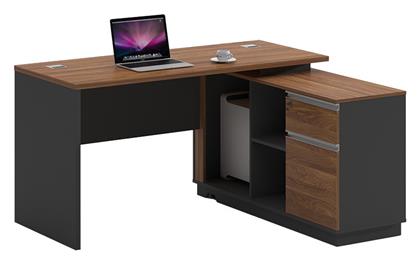 Γωνιακό Γραφείο Oscar με Βιβλιοθήκη 160x140x76εκ. Καρυδί-ανθρακί - Pakketo