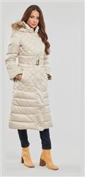 Μακρύ Γυναικείο Puffer Μπουφάν με Γούνινη Κουκούλα για Χειμώνα Λευκό Guess