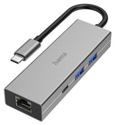 USB 3.2 Hub 4 Θυρών με σύνδεση USB-C / Ethernet Ασημί HAMA