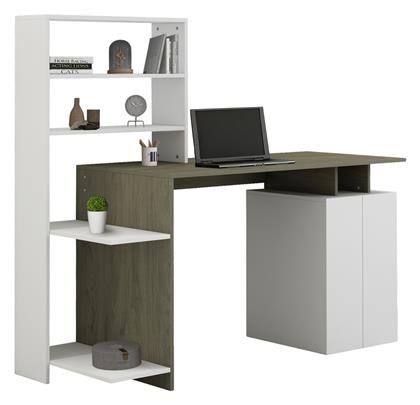 Homemarkt Γραφειο Με Βιβλιοθηκη Rochell Μελαμινη Olive Grey Λευκο 146,3x55x128,8υεκ.hm8886.11 - HomeMarkt