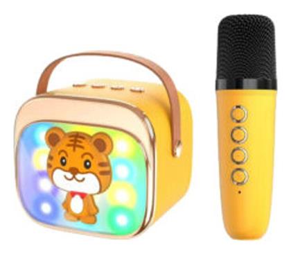 Ηχείο Karaoke με Ασύρματο Μικρόφωνο και Εφέ Φωτισμού σε Κίτρινο Χρώμα Lamtech