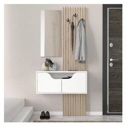 Naro Έπιπλο Εισόδου με Καθρέπτη / Κρεμάστρα & Παπουτσοθήκη Λευκό - Sepet Oak 90x35x204.2εκ. Megapap