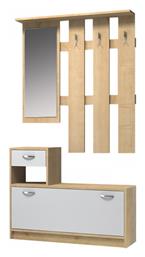 Raynold Έπιπλο Εισόδου με Καθρέπτη / Κρεμάστρα & Παπουτσοθήκη Φυσικό / Λευκό 100x30x180εκ. Megapap