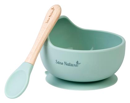 Σετ Φαγητού από Σιλικόνη με Αντιολισθητική Βάση Πράσινο 2τμχ για 4+ μηνών Saro