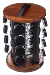Περιστρεφόμενοι Οργανωτές Μπαχαρικών Ξύλινοι σε Περιστρεφόμενη Βάση Μαύροι 16τμχ Secret de Gourmet