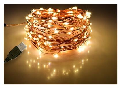 100 Λαμπάκια LED 10μ. Θερμό Λευκό USB σε Σειρά 1τμχ GloboStar