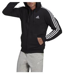 Essentials 3-Stripes Ανδρική Φούτερ Ζακέτα με Κουκούλα και Τσέπες Μαύρη Adidas
