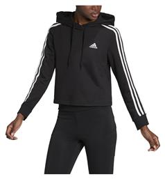 Essentials 3-Stripes Cropped Γυναικείο Φούτερ με Κουκούλα Μαύρο Adidas