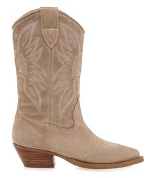 Suede Γυναικείες Μπότες Cowboy με Μεσαίο Τακούνι Μπεζ Alpe