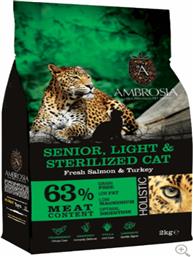 Ambrosia Senior Light & Sterilized Ξηρά Τροφή για Ηλικιωμένες Στειρωμένες Γάτες με Γαλοπούλα / Σολομό 2kg από το Plus4u