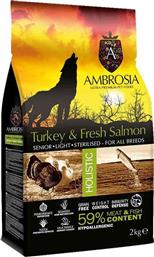 Fresh Turkey & Salmon Senior Light Sterilised All Breeds 12kg Ξηρά Τροφή Διαίτης για Ενήλικους Στειρωμένους Σκύλους με Σολομό και Γαλοπούλα Ambrosia