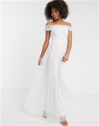 Anaya With Love tulle ruffle off shoulder tulle maxi dress in white από το Asos