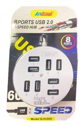 Q-HU800 USB 2.0 Hub 8 Θυρών με σύνδεση USB-A Λευκό Andowl