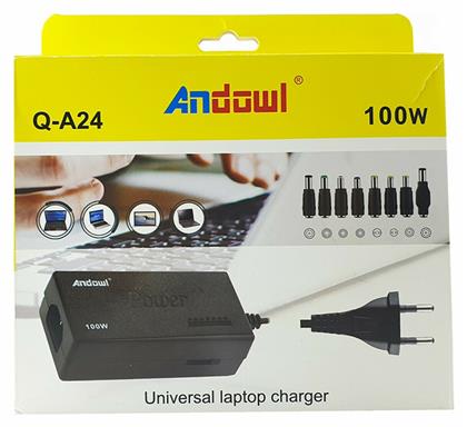 Universal Φορτιστής Laptop 100W 24V με Αποσπώμενο Καλώδιο Τροφοδοσίας και με σετ βυσμάτων Andowl