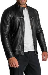 Ανδρικό Μαύρο Black Leather Biker Jacket ARMA από το Hionidis