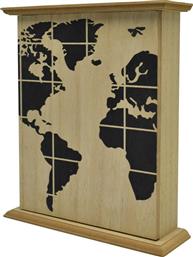 Κλειδοθήκη Τοίχου Ξύλινη Υδρόγειος Φυσικό 20x6x24cm Ankor