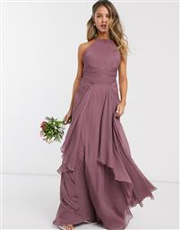ASOS DESIGN Bridesmaid pinny maxi dress with ruched bodice and layered skirt detail-Purple από το Asos