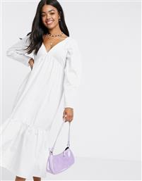 ASOS DESIGN cotton babydoll midi dress with pephem in white από το Asos