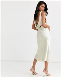 ASOS DESIGN cowl back bias cut midi dress with diamante back detail in satin-White από το Asos