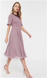 ASOS DESIGN crop top embellished neckline midi dress-Pink από το Asos