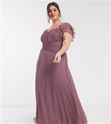 ASOS DESIGN Curve Bridesmaid short sleeve ruched maxi dress-Purple από το Asos