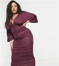 ASOS DESIGN Curve kimono sleeve ruched midi dress in plum-Purple από το Asos