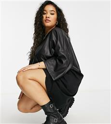 ASOS DESIGN Curve oversized t-shirt dress in half pu in black από το Asos