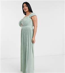 ASOS DESIGN Curve premium lace and pleat bardot maxi dress-Green από το Asos