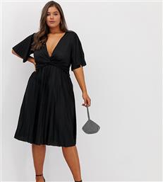 ASOS DESIGN Curve twist detail pleated kimono midi dress-Black από το Asos