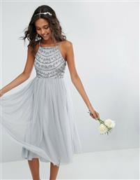 ASOS DESIGN delicate beaded strappy back midi dress-Grey από το Asos