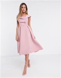 ASOS DESIGN drape fallen shoulder midi skater prom dress in rose-Pink από το Asos