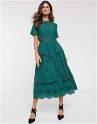 ASOS DESIGN embroidered double layer midi dress-Green από το Asos