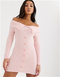 ASOS DESIGN fluffy bardot knit mini dress-Pink από το Asos