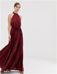 ASOS DESIGN halter pleated waisted maxi dress-Red από το Asos