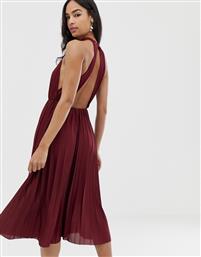 ASOS DESIGN halter pleated waisted midi dress-Red από το Asos