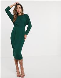 ASOS DESIGN kimono sleeve midi dress with tie detail back in green από το Asos