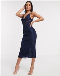 ASOS DESIGN lace midi dress with ladder trim detail in navy από το Asos