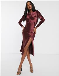 ASOS DESIGN long sleeve cowl back midi dress-Red από το Asos