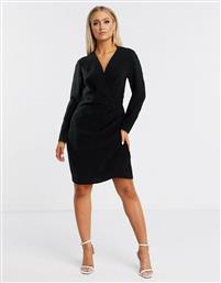 ASOS DESIGN long sleeve pleat front wrap mini dress in black από το Asos