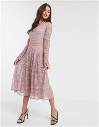ASOS DESIGN long sleeve prom dress in lace with circle trim details-Pink από το Asos