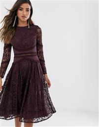ASOS DESIGN long sleeve prom dress in lace with circle trim details-Purple από το Asos